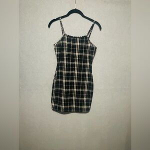 SHEIN Black White Plaid Bodycon Mini Dress Small 90s Grunge Dark Academia Chic